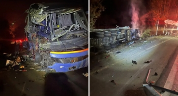 Acidente entre ônibus e caminhão deixa dois mortos e mais de 40 feridos na BR-020